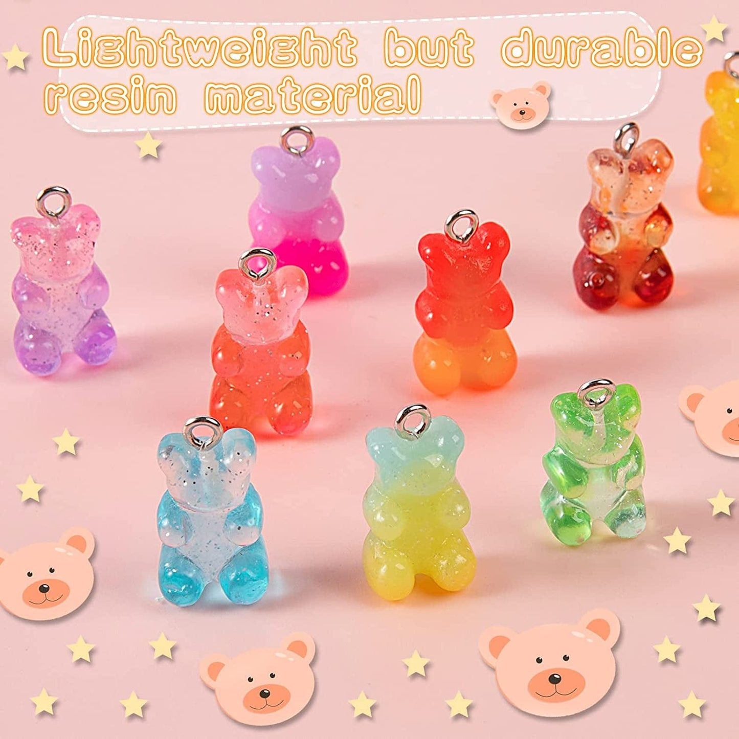 60Pcs Gradient 3D Gummy DIY Bear Charms- Resin Bear Shaped Clay Pendants in 15 Colors Earring Bracelet Nacklace DIY Jewelry Making Pendants Nail Art Accessory for Children Adults DIY Handmade Crafting