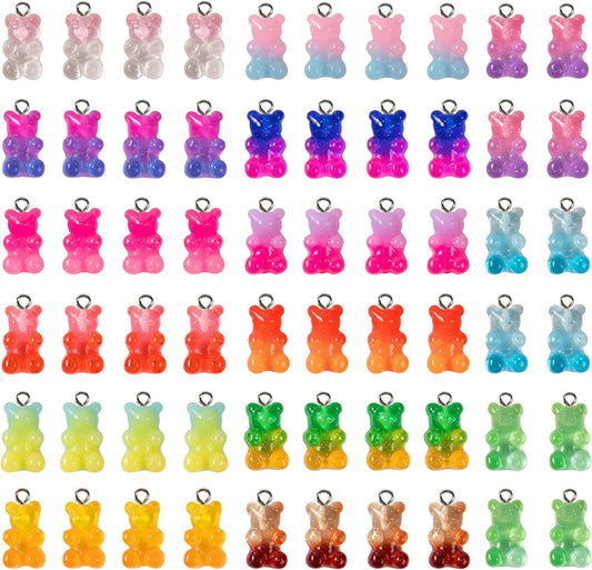 60Pcs Gradient 3D Gummy DIY Bear Charms- Resin Bear Shaped Clay Pendants in 15 Colors Earring Bracelet Nacklace DIY Jewelry Making Pendants Nail Art Accessory for Children Adults DIY Handmade Crafting