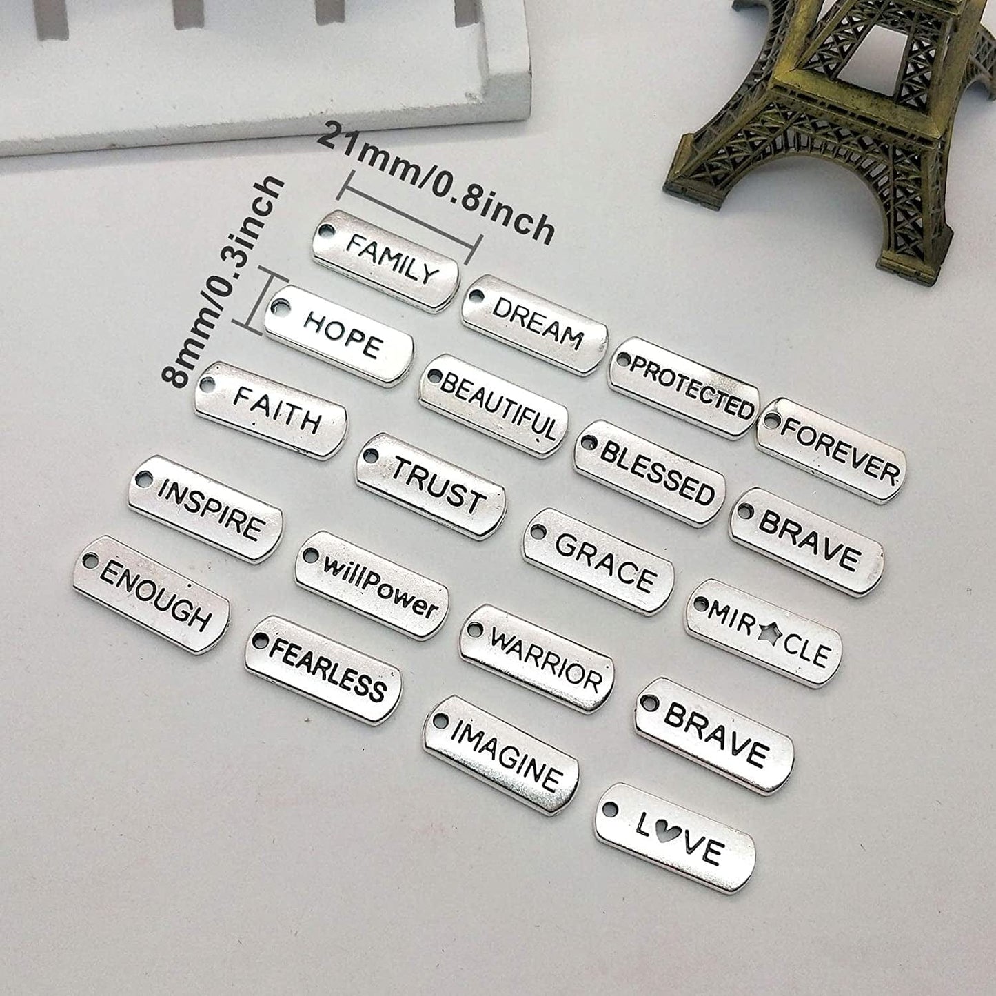 60Pcs Inspirational Charms Pendants for Jewelry Making,Mixed Motivational Words Pendants Beads Charms DIY Craft Supplies Bracelet Charms Bulk for Jewelry Necklaces Bracelet Making Keychains