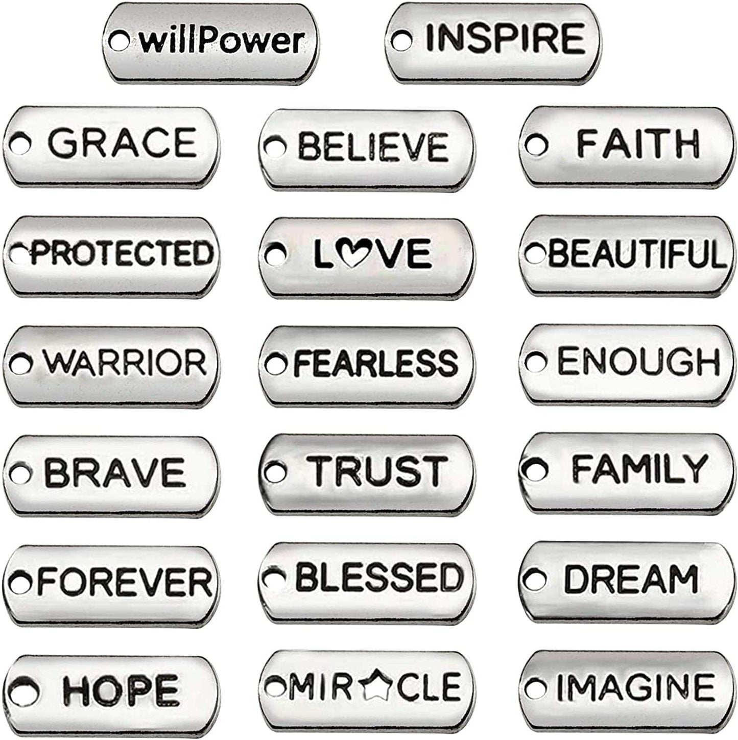 60Pcs Inspirational Charms Pendants for Jewelry Making,Mixed Motivational Words Pendants Beads Charms DIY Craft Supplies Bracelet Charms Bulk for Jewelry Necklaces Bracelet Making Keychains