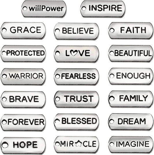60Pcs Inspirational Charms Pendants for Jewelry Making,Mixed Motivational Words Pendants Beads Charms DIY Craft Supplies Bracelet Charms Bulk for Jewelry Necklaces Bracelet Making Keychains
