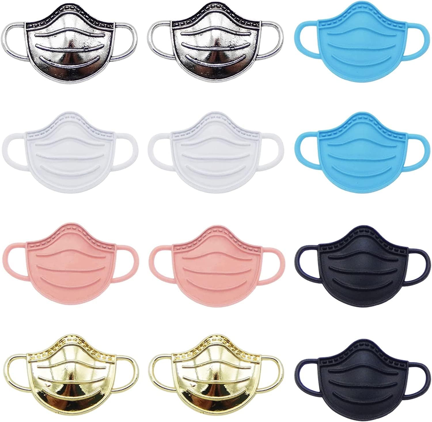 60Pcs Mixed Colors Face Mask Charms Enamel Gold Plated Pendant for DIY Jewelry Making Necklace Bracelet Earring Jewelry Accessories