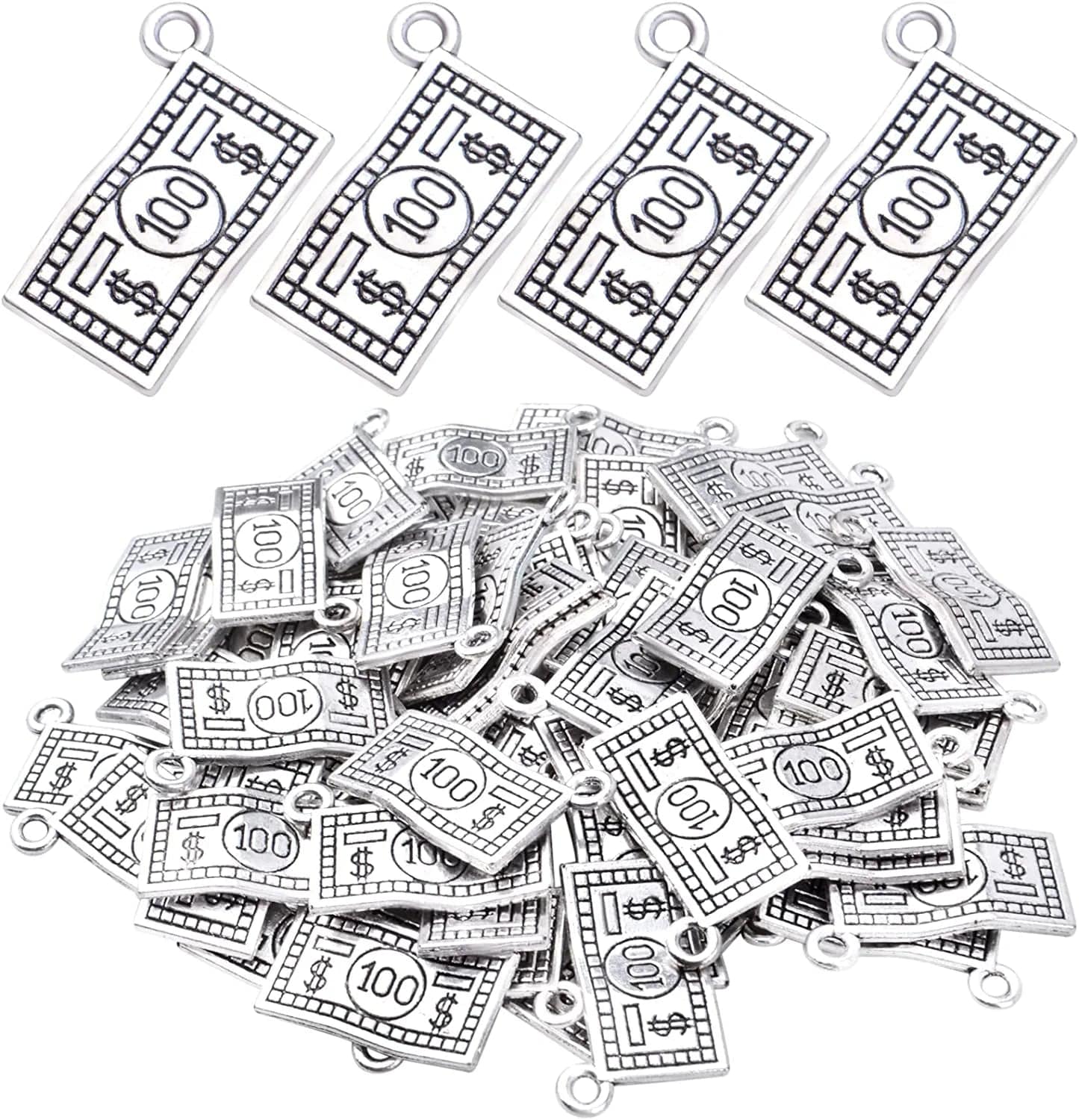 60Pcs Money Charms Pendant Alloy 100 Dollars Bill Charms Jewelry Charms for DIY Bracelets Necklace Jewelry Making Craft Supplies Silver