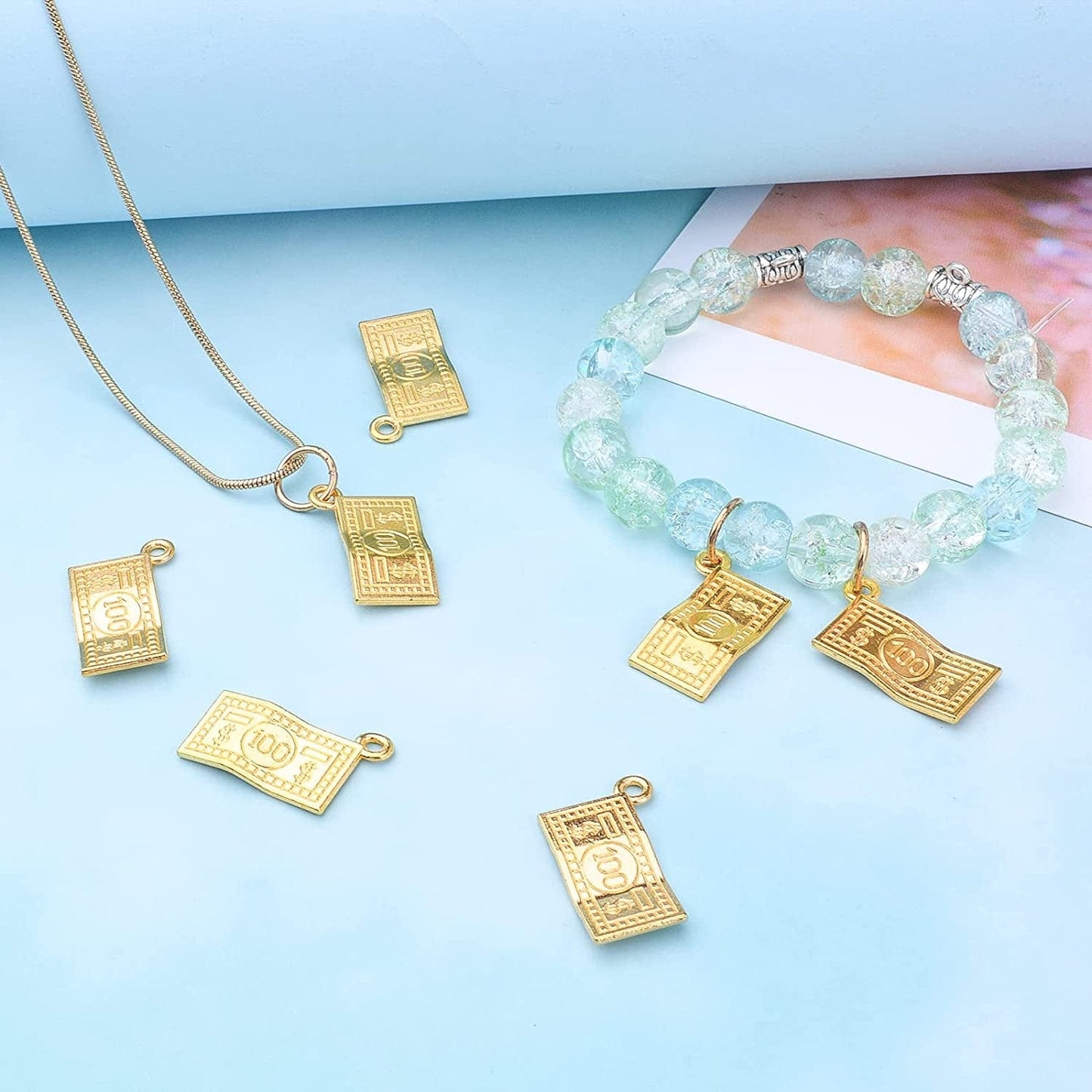 60Pcs Money Charms Pendant Alloy 100 Dollars Bill Charms Jewelry Charms for DIY Bracelets Necklace Jewelry Making Craft Supplies