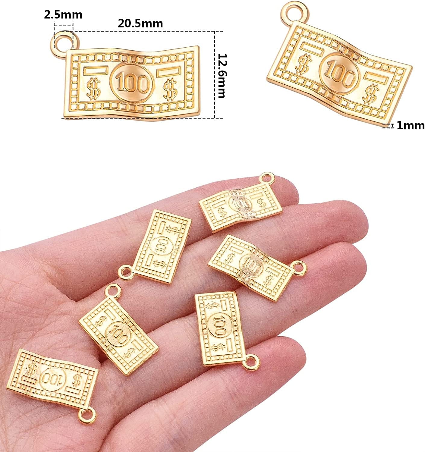 60Pcs Money Charms Pendant Alloy 100 Dollars Bill Charms Jewelry Charms for DIY Bracelets Necklace Jewelry Making Craft Supplies