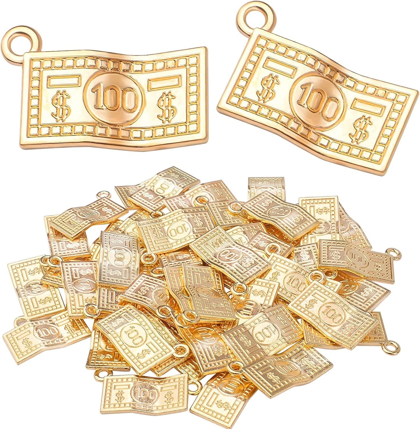 60Pcs Money Charms Pendant Alloy 100 Dollars Bill Charms Jewelry Charms for DIY Bracelets Necklace Jewelry Making Craft Supplies Gold