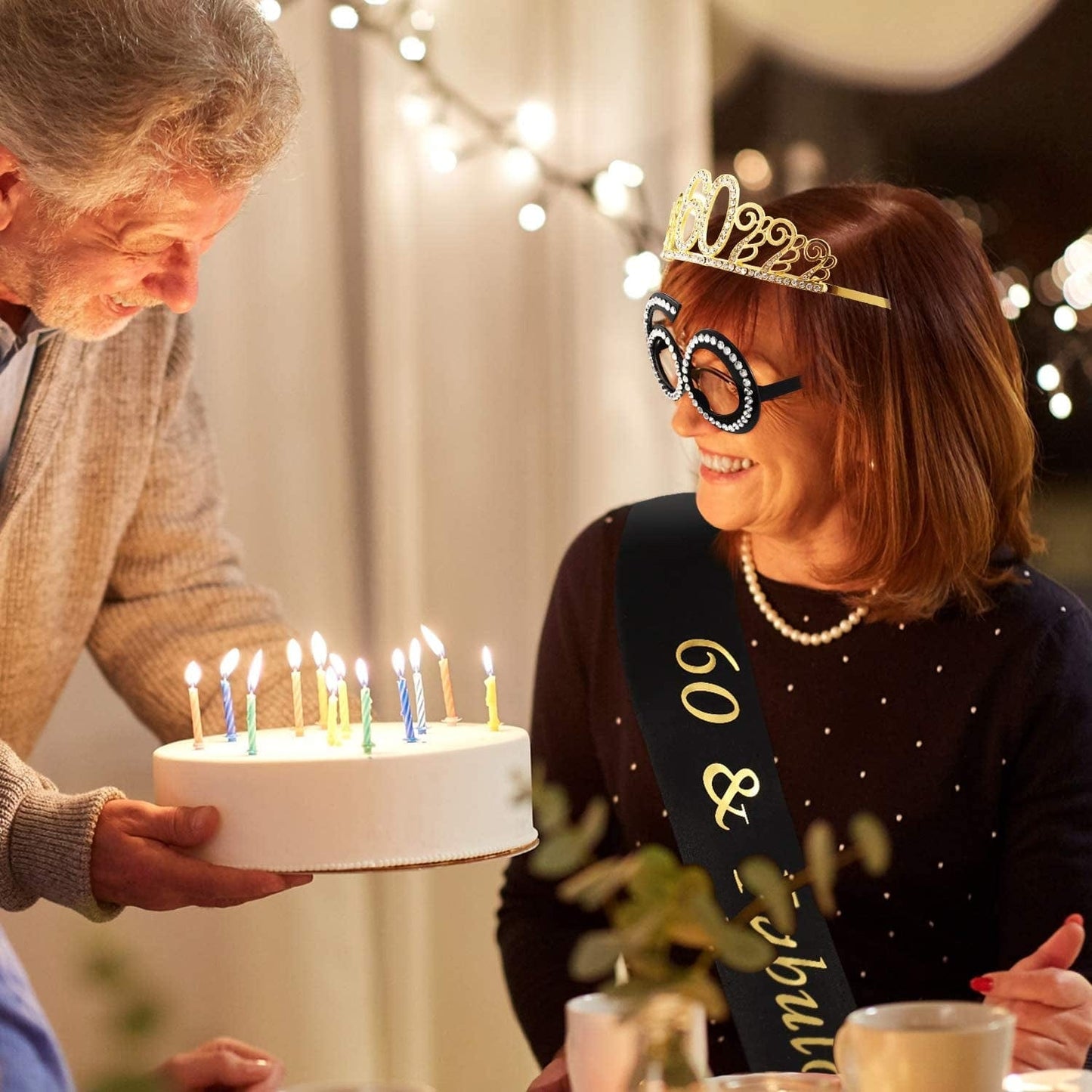 60Th Birthday Crown, Satin Sash and Crystal Frame Eyeglasses Set for 60Th Birthday Party Decorations Supplies Apparel & Accessories > Clothing Accessories > Sashes Snow Abonci
