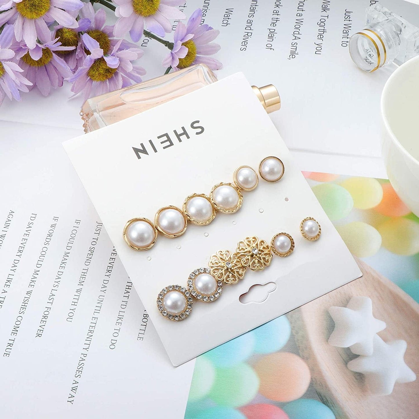 61-63 Pairs Assorted Multiple Stud Earrings for Women Simple Cute Flower Big Hoop Earrings Moon Geometric Leaf Arrow Bow CZ Ball Heart Faux Pearl Earrings Set