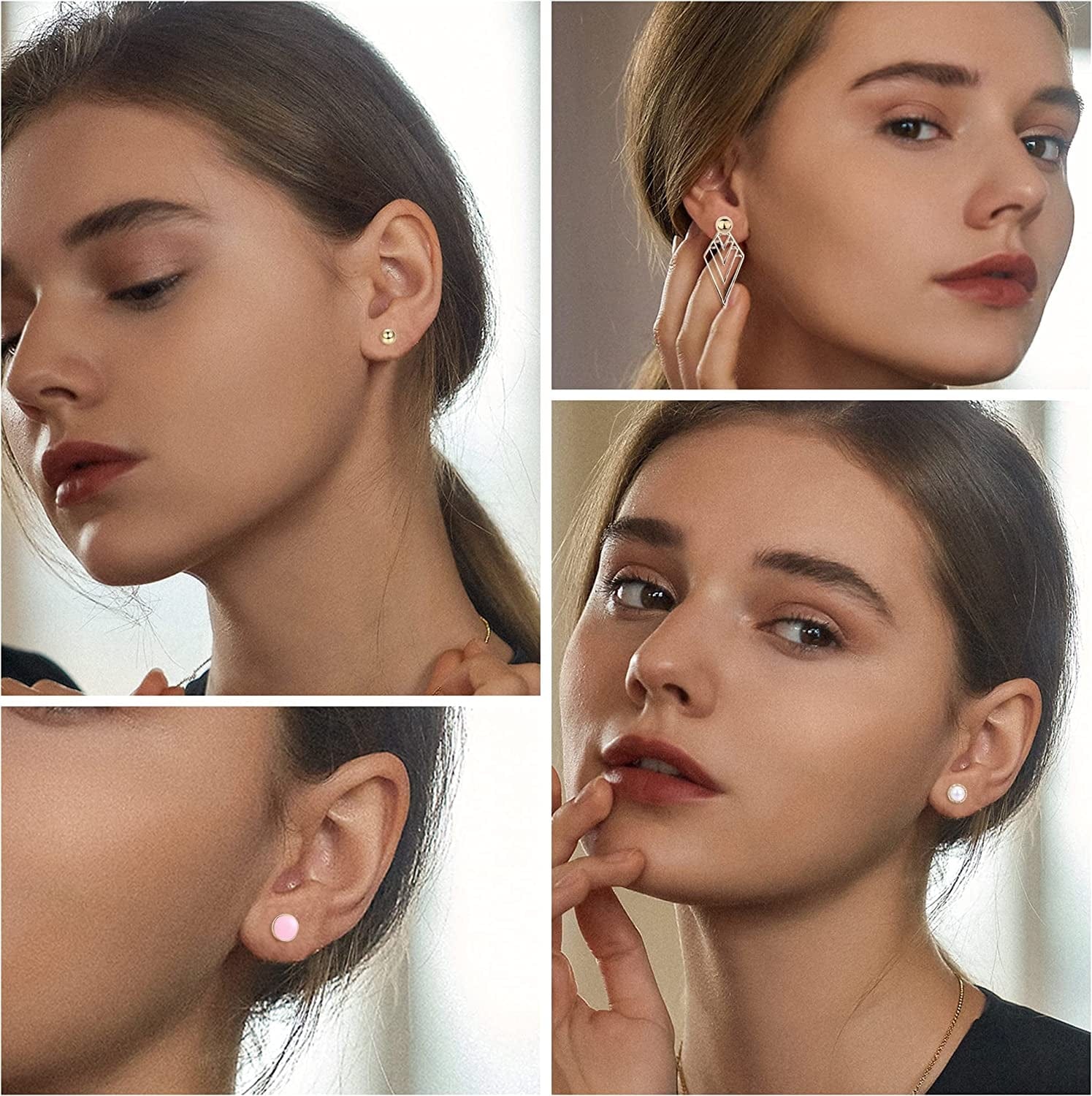 61-63 Pairs Assorted Multiple Stud Earrings for Women Simple Cute Flower Big Hoop Earrings Moon Geometric Leaf Arrow Bow CZ Ball Heart Faux Pearl Earrings Set