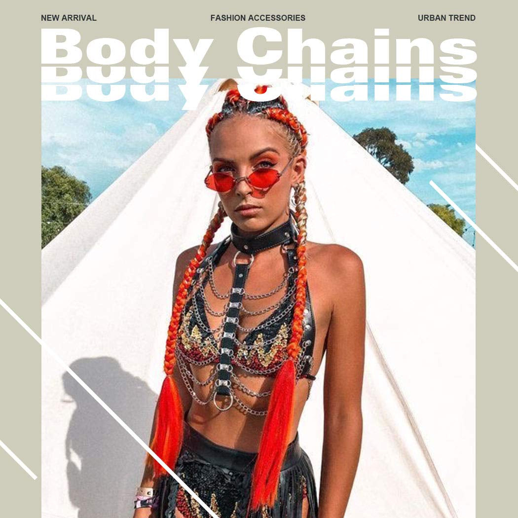 Gemily Punk Leg Chain Belt Leather Body Chain Black Thigh Chains Party Rave Body Jewelry for Women and Girls (2 Pcs) (1) Apparel & Accessories > Jewelry > Body Jewelry GEMILY