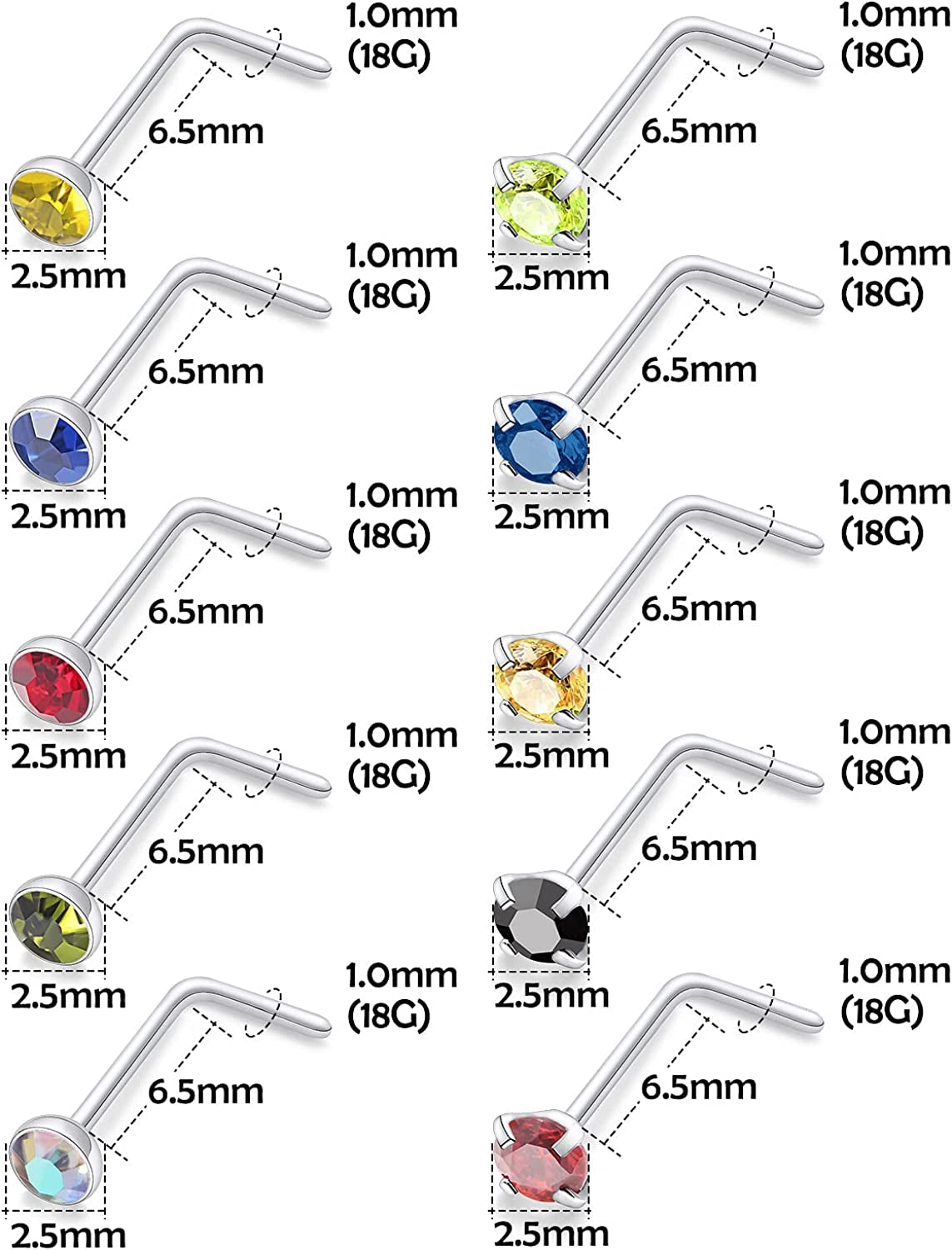 Lsnevsie 18G 20G 22G Stainless Steel Opal Nose Rings Studs for Women Men Nose Piercing Jewelry Top Diamond 1.5Mm 2Mm 2.5Mm 3Mm Apparel & Accessories > Jewelry > Body Jewelry Generic