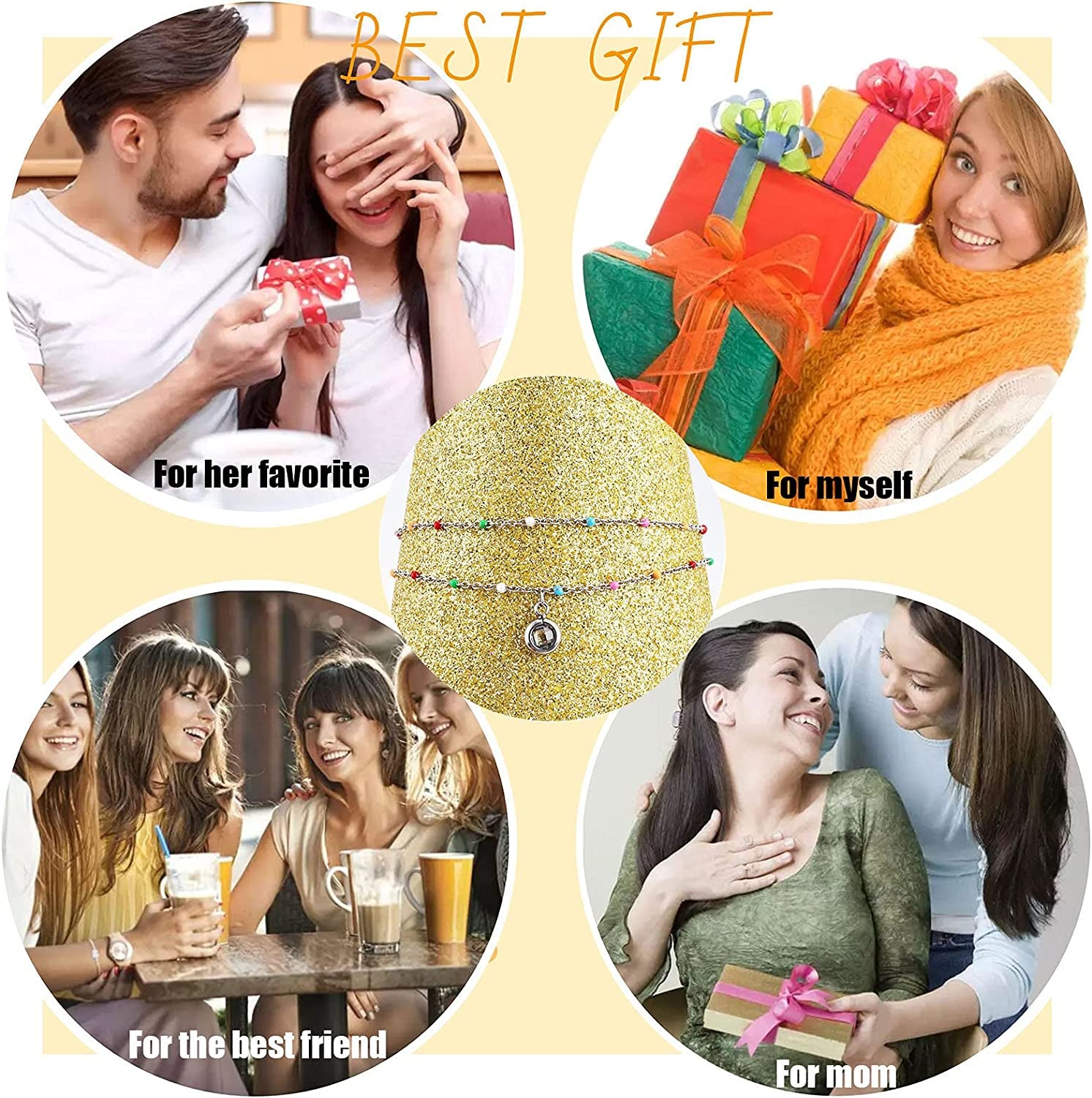 Nobrand Crystal Stainless Steel Anklet Color Beaded Dainty Hanging Bells Cute Charm Adjustable Beach Double Layer Foot Chain for Women Teen Girls, 8.26 Inch+2.36 Inches Apparel & Accessories > Jewelry > Anklets nobrand