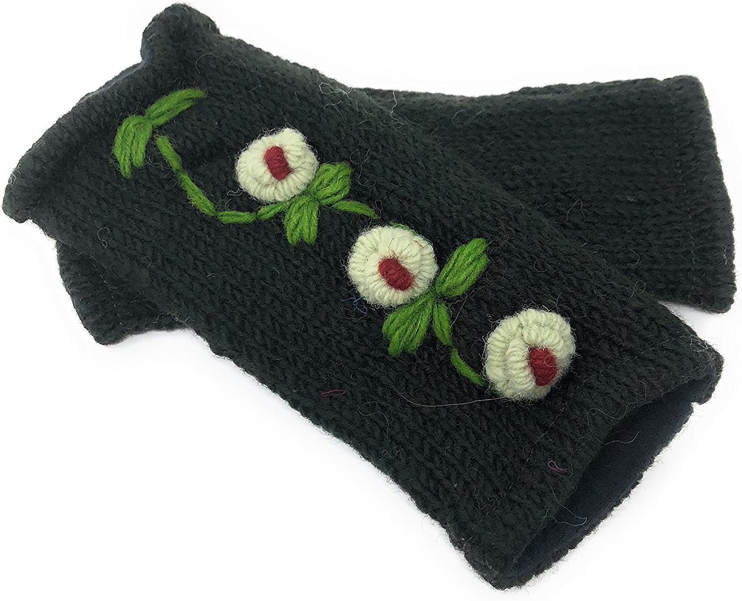 Floral Insulated Lined Wool Knit Arm Warmer Texting Fingerless Gloves Thumb Hole Hand Mittens Apparel & Accessories > Clothing Accessories > Gloves & Mittens Nickanny's Dark Green