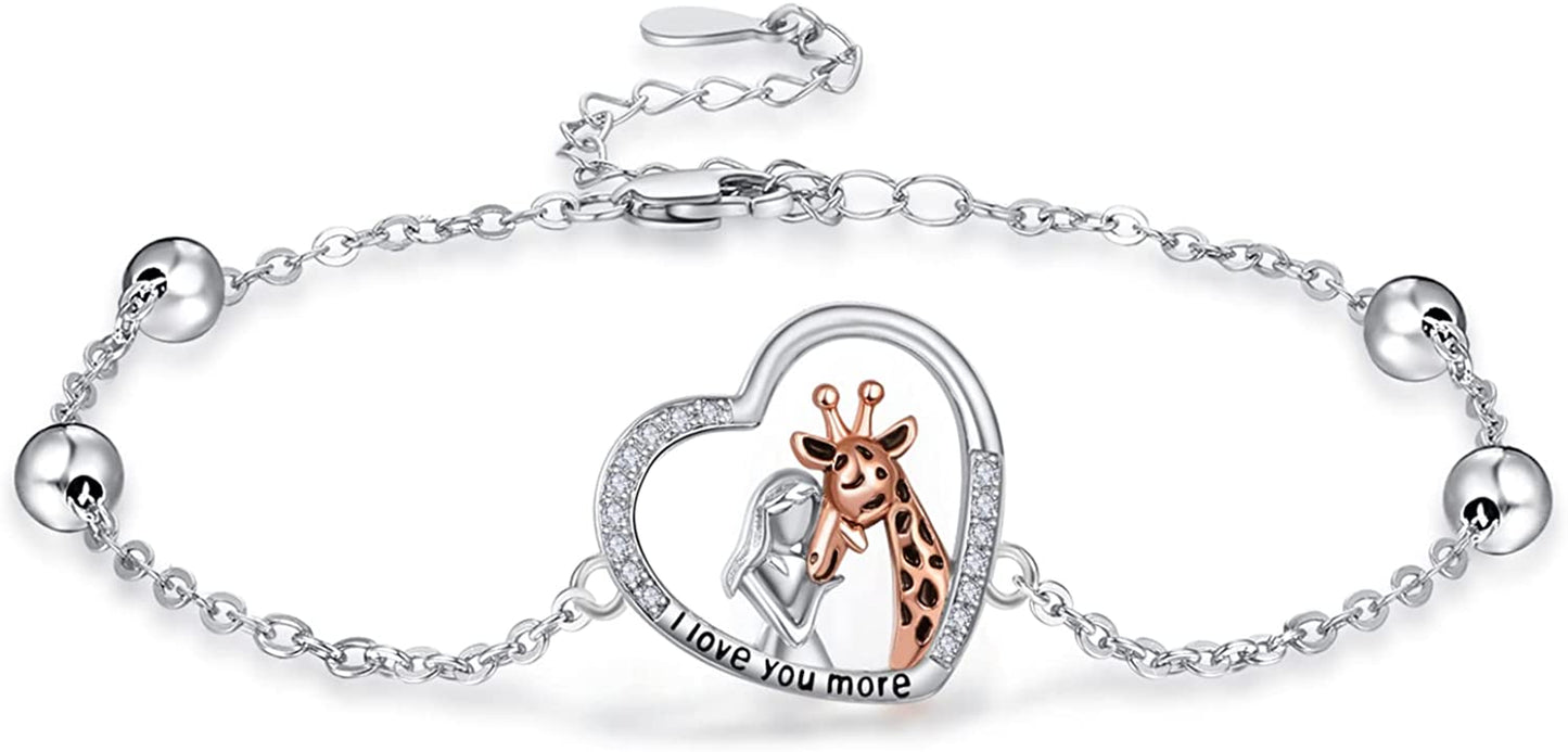 TANGPOET 925 Sterling Silver Anklet Bracelet for Women, Dainty Charm Bracelets Animal Jewelry Birthday Gifts for Mother Daughter Teens Girls Apparel & Accessories > Jewelry > Anklets TANGPOET Giraffe with Girl Bracelet