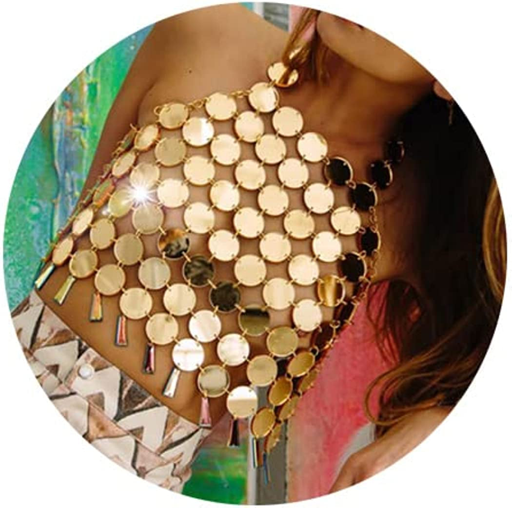 Jeweky Boho Sequins Bra Chain Gold Crop Top Body Chains Backless Beach Nightclub Rave Body Accessories Jewelry for Women and Girls Apparel & Accessories > Jewelry > Body Jewelry Artist Unknown