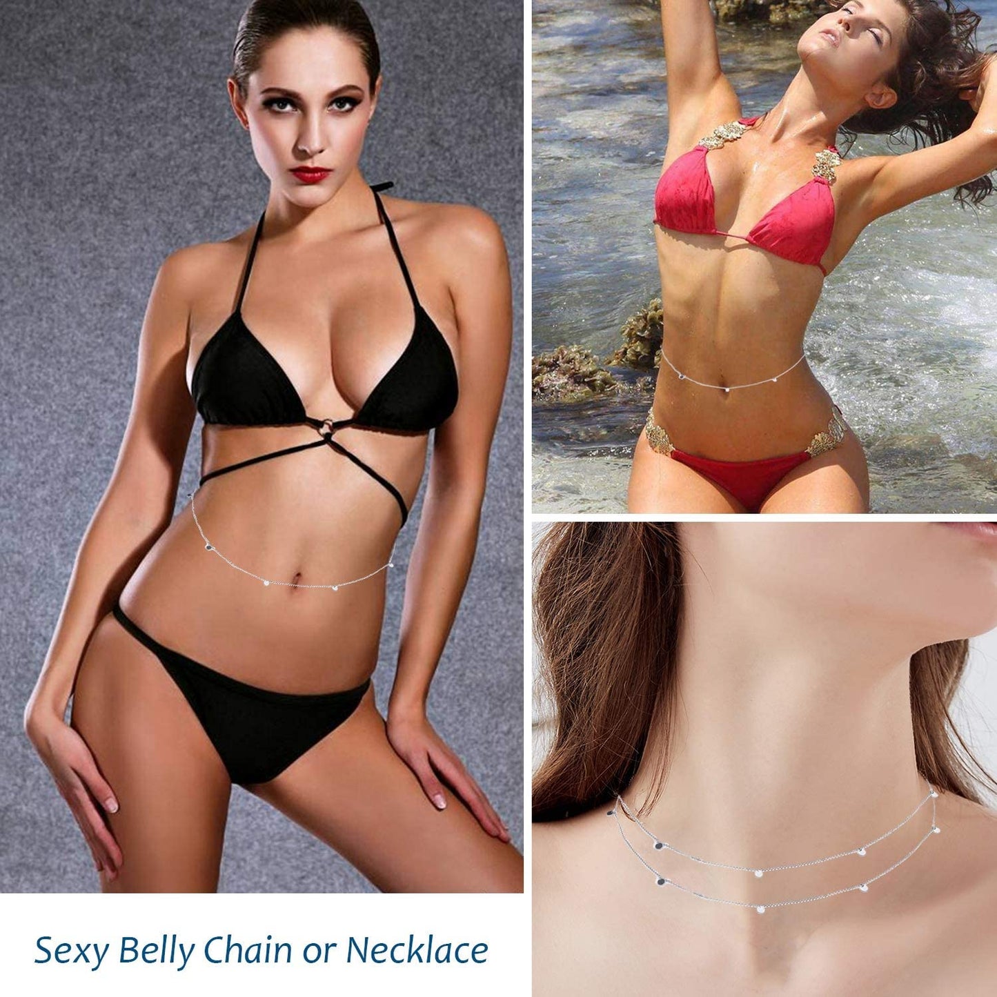 Sllaiss 925 Sterling Silver Sexy Belly Waist Chain Body Jewelry for Women Beach Bikini Belly Silver Chain Belt Apparel & Accessories > Jewelry > Body Jewelry Sllaiss