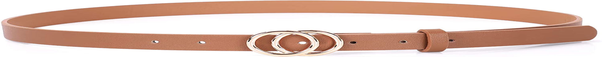 Double Ring Leather Belts for Women SANSTHS O-Style Gold Buckle Skinny Dress Belt 0.86 Inch Width for Jeans Pants Apparel & Accessories > Clothing Accessories > Belts SANSTHS D-brown ( Gold Buckle ) Fit Pants Size 19-25Inch