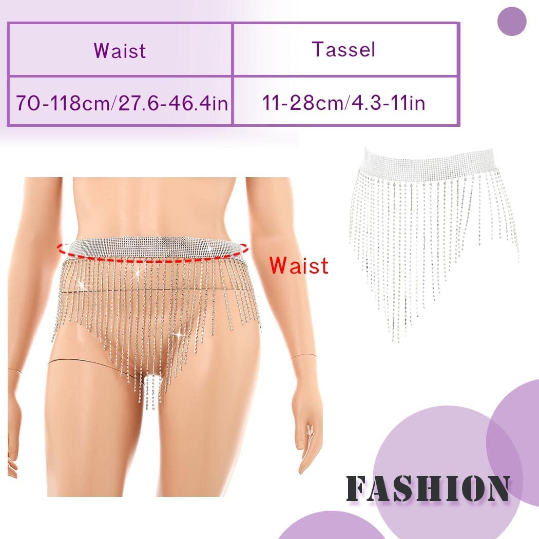 Rhinestone Body Chains Crystal Dance Skirts Tassel Sexy Bikini Beach Belly Chain Sparkly Crystal Waist Chains Rave Festival Party Beach Clubwear Accessories Jewelry for Women Apparel & Accessories > Jewelry > Body Jewelry Generic