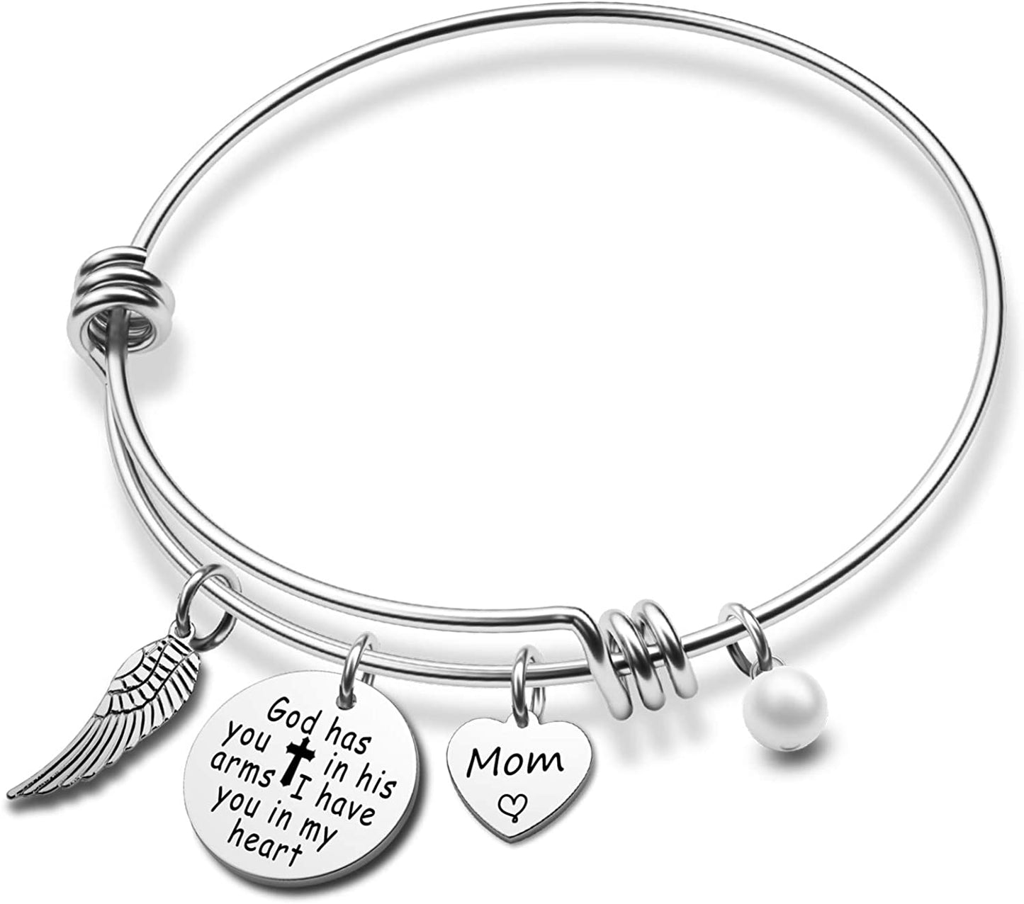 Memorial Bracelet Keychain Dad Mom in Heaven Loss Memorial Jewelry Sympathy Gift for Loss of Mom Dad Grandma Grandpa Apparel & Accessories > Jewelry > Bracelets EIGSO God has you mom BR