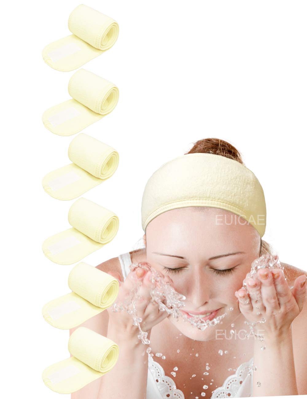 Spa Headband Hair Wrap EUICAE Sweat Headband Head Wrap Hair Towel Wrap Non-Slip Stretchable Washable Makeup Headband for Face Wash Facial Treatment Sport Fits All White (Mixed Color) Apparel & Accessories > Clothing Accessories > Bandanas & Headties EUICAE Yellow