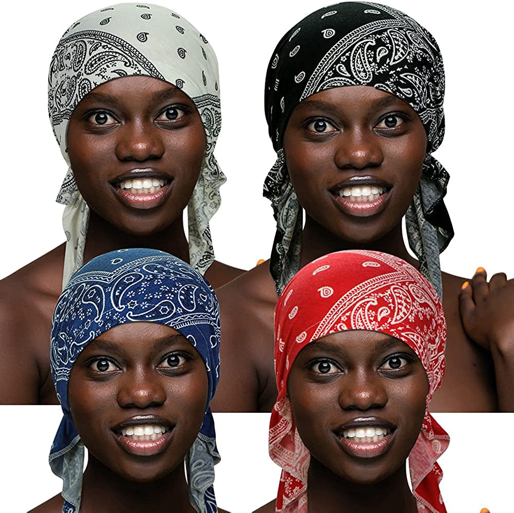 ASHILISIA 4 Pieces Women Chemo Hat Turban Beanie, Pre-Tied Headwraps Headwear Bandana for Hair Loss Apparel & Accessories > Clothing Accessories > Headwear ASHILISIA