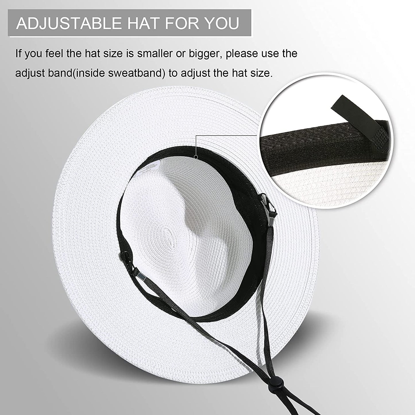 Lanzom Women Wide Brim Straw Panama Roll up Hat Belt Buckle Fedora Beach Sun Hat UPF50+ Apparel & Accessories > Clothing Accessories > Hats Lanzom