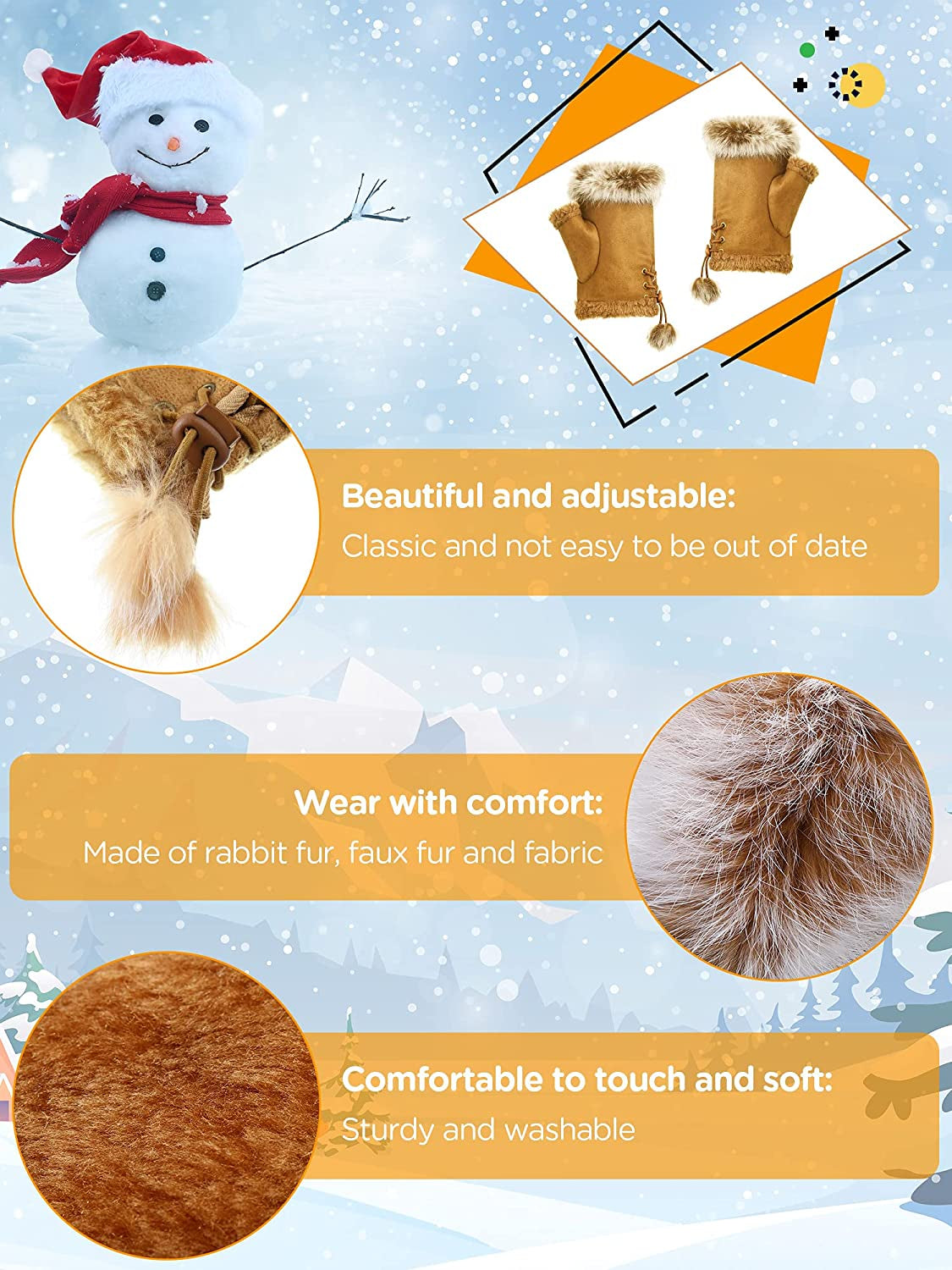 SATINIOR 6 Pairs Women Faux Rabbit Fur Gloves Fingerless Winter Gloves Mittens Warm Gloves Stretchy Hand Wrist Warmers Gloves Half Gloves for Women Girls Teen Working Writing Apparel & Accessories > Clothing Accessories > Gloves & Mittens SATINIOR