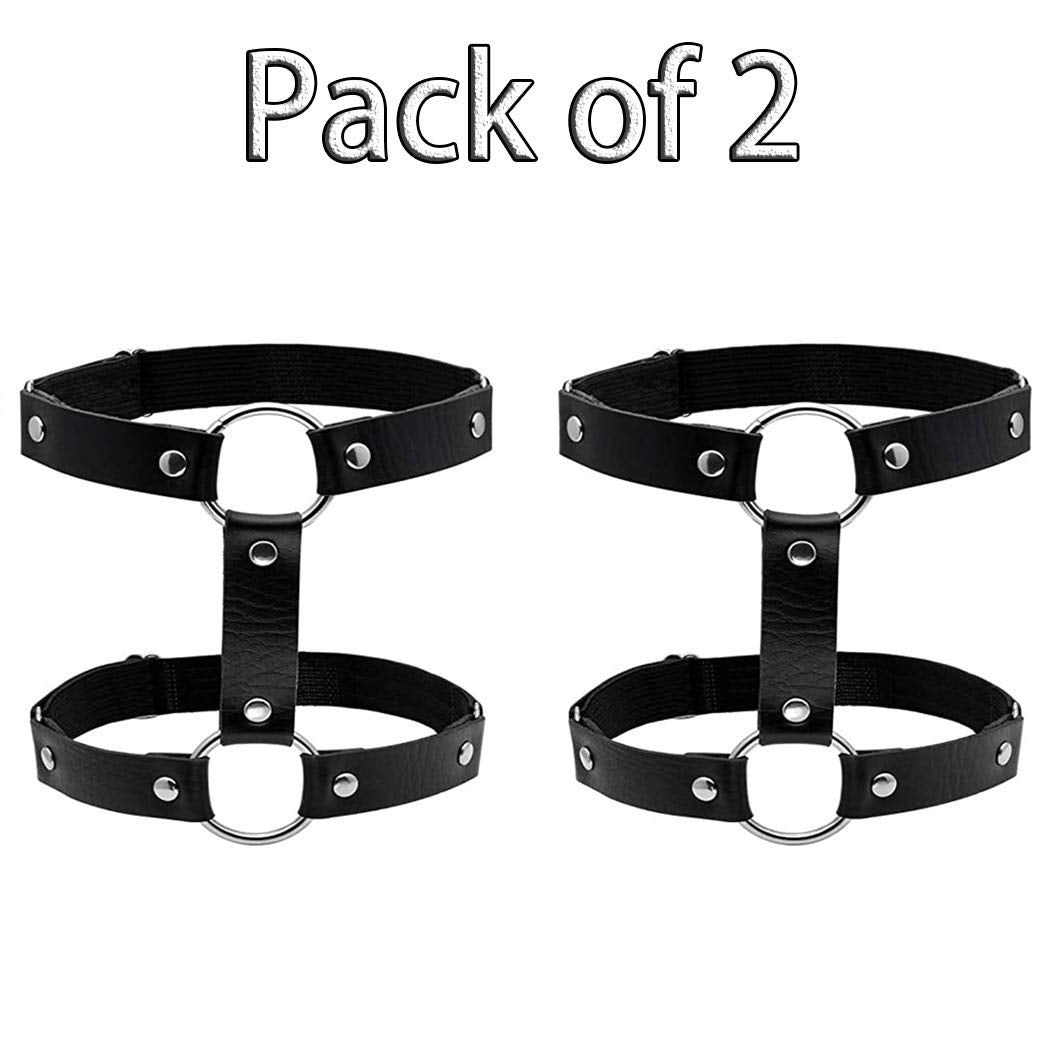 Gemily Punk Leg Chain Belt Leather Body Chain Black Thigh Chains Party Rave Body Jewelry for Women and Girls (2 Pcs) (1) Apparel & Accessories > Jewelry > Body Jewelry GEMILY