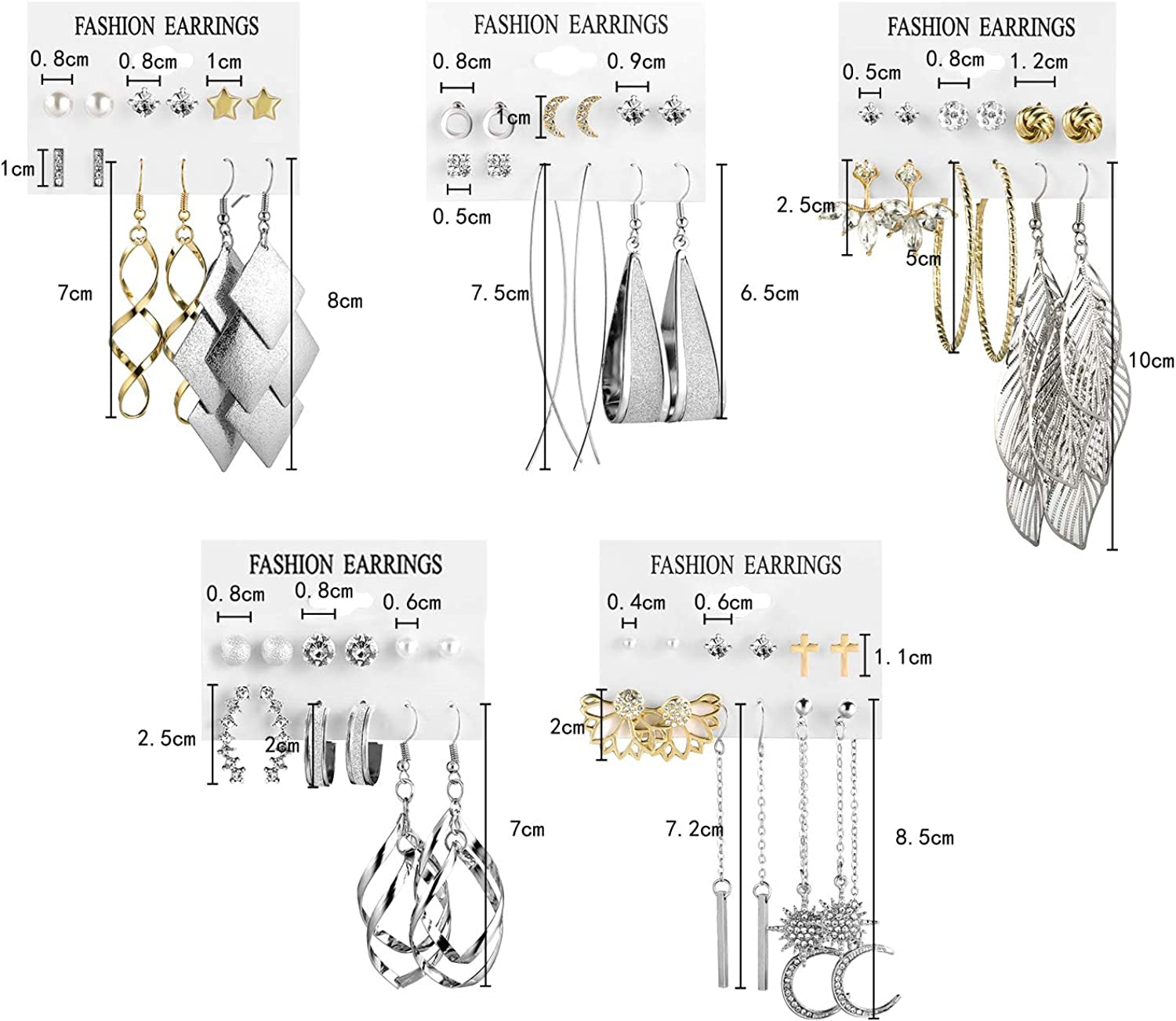 Fashion Earrings for Women Girls, Funtopia 68 Pairs Drop Dangle Earrings, Statement Stud Earrings Pearl Earrings Set for Party Jewelry Gift (Gold and Silver) Apparel & Accessories > Jewelry > Earrings Funtopia