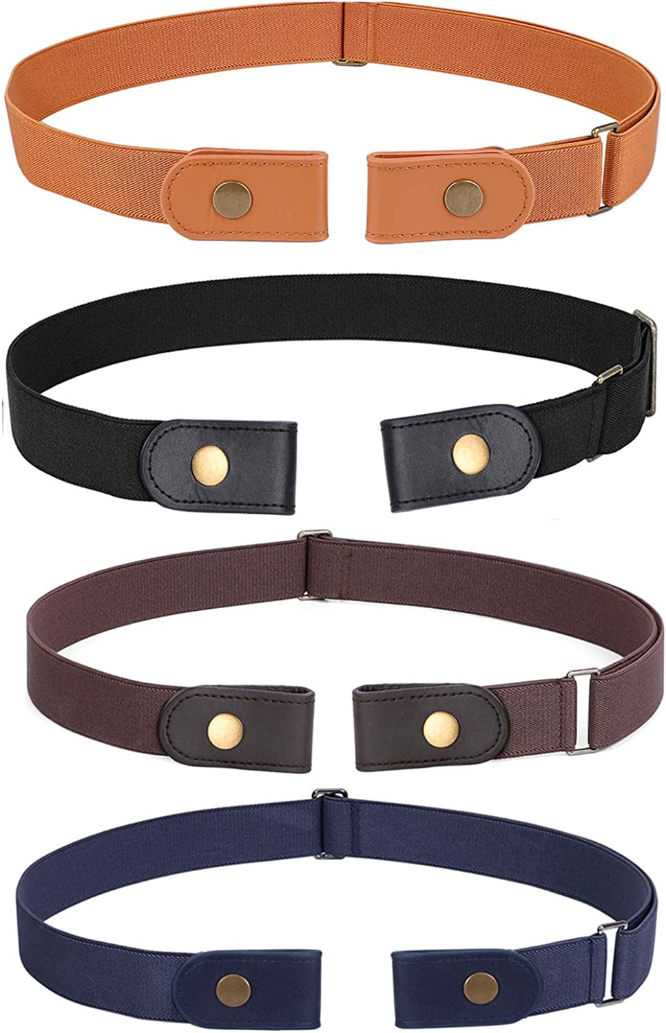No Buckle Stretch Belt for Women Men Elastic Waist Belt up to 72 Inch for Jeans Pants Apparel & Accessories > Clothing Accessories > Belts WERFORU X-black+coffee+blue+brown- Pants Size 23"-30"