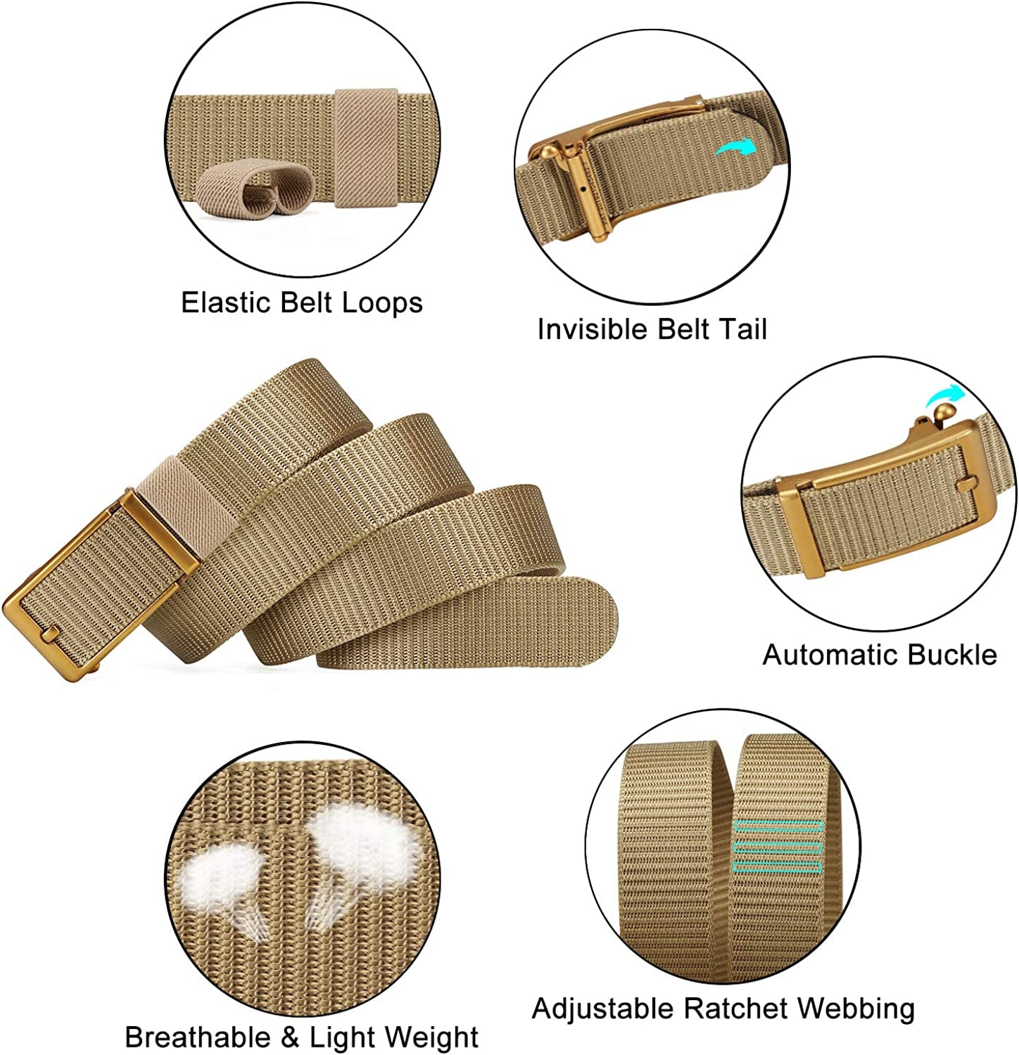 ITIEZY Men'S Nylon Ratchet Belt 2Pack, Adjustable Web Military Tactical Belt with Automatic Slide Buckle, Trim to Fit Apparel & Accessories > Clothing Accessories > Belts ITIEZY