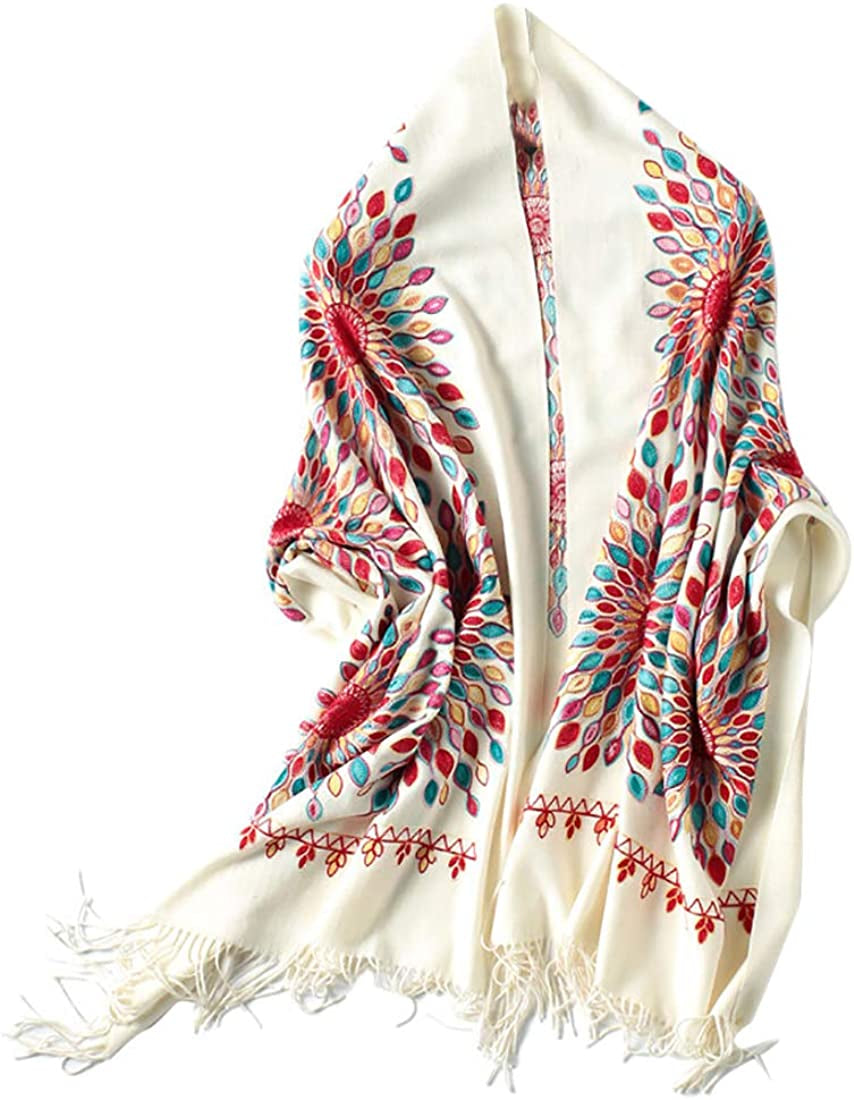 Women'S Embroidered Oversize Tassel Shawl Scarf Wraps for Women Apparel & Accessories > Clothing Accessories > Scarves & Shawls Urban CoCo Beige