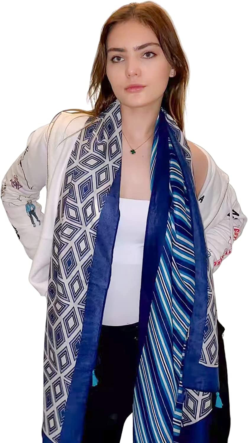 FRAIFICE Lightweight Scarf for Women for Spring Summer Fall Geometric Scarves Shawl Wrap Pashimina with Tassels Apparel & Accessories > Clothing Accessories > Scarves & Shawls FRAIFICE