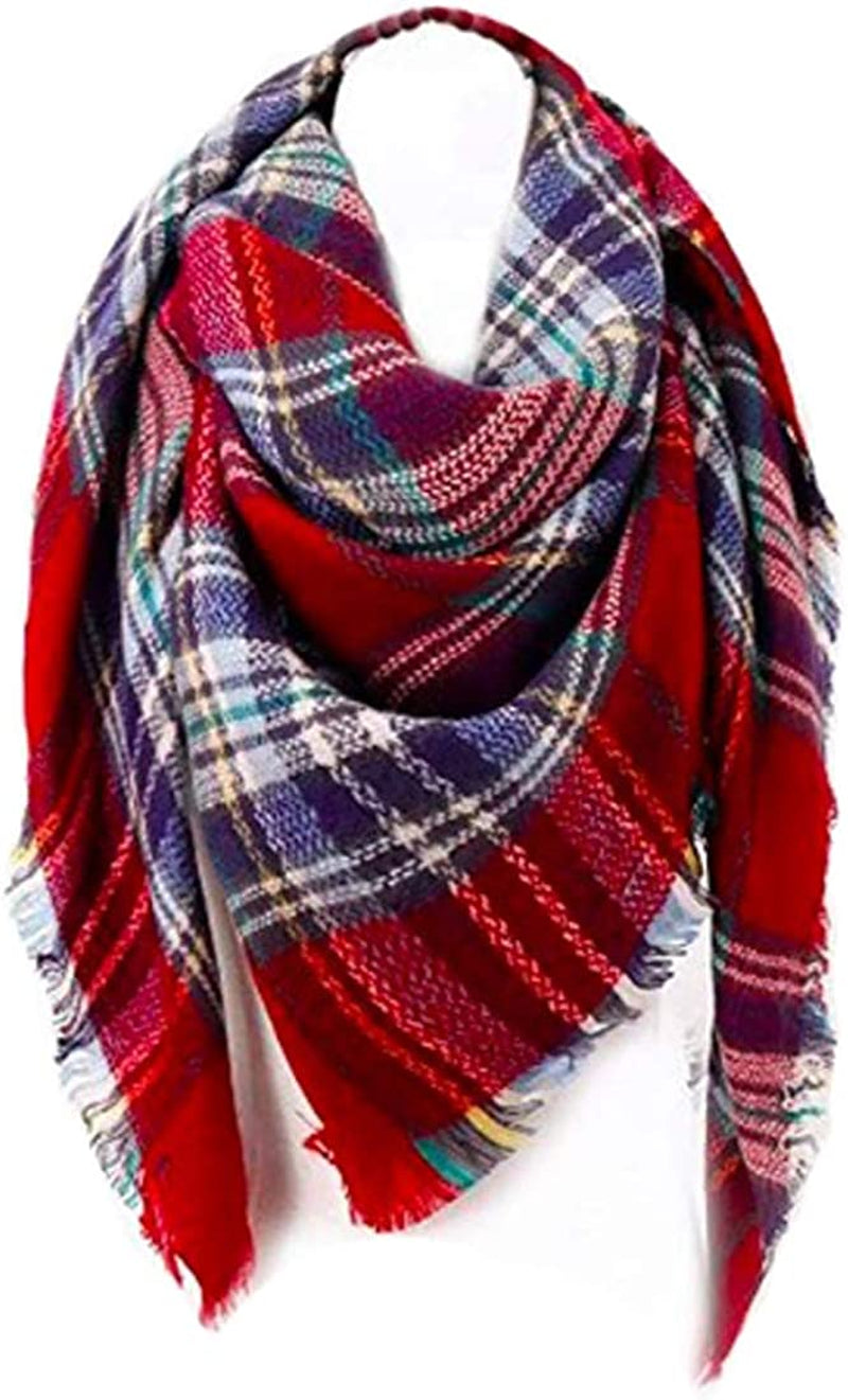 Neal LINK Women'S Plaid Scarf Blanket Wrap Warm Tartan Checked Shawl Tartan Scarves Pashmina Cape Apparel & Accessories > Clothing Accessories > Scarves & Shawls Neal LINK Purple Blue White