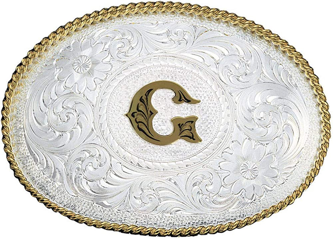 Montana Silversmiths Initial Letter Silver Engraved Gold Trim Western Belt Buckle Apparel & Accessories > Clothing Accessories > Belt Buckles Montana Silversmiths Initial G