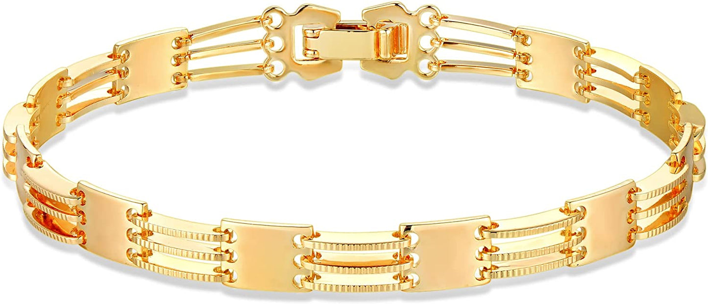 MEVECCO Gold Beaded Bracelets,18K Gold Plated Handmade Cute Satellite Diamond Cut Oval and round Beads Rope Chain Dainty Bracelet for Women Apparel & Accessories > Jewelry > Bracelets Mevecco Square Link