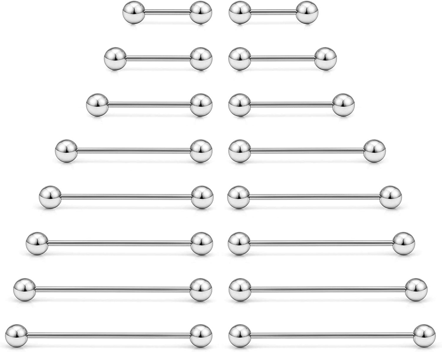 Ftovosyo 16PCS Mix Sizes Industrial Barbell Cartilage Earring Tongue Helix Nipple Barbell Surgical Steel Body Piercing Jewelry Retainer for Women Men Straight Bar Length 12-40Mm Apparel & Accessories > Jewelry > Body Jewelry Ftovosyo silvertone,16G (1.2mm)