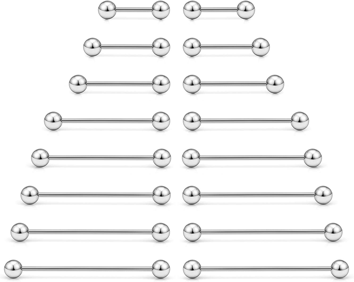 Ftovosyo 16PCS Mix Sizes Industrial Barbell Cartilage Earring Tongue Helix Nipple Barbell Surgical Steel Body Piercing Jewelry Retainer for Women Men Straight Bar Length 12-40Mm Apparel & Accessories > Jewelry > Body Jewelry Ftovosyo silvertone,16G (1.2mm)