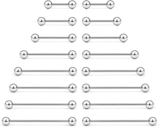 Ftovosyo 16PCS Mix Sizes Industrial Barbell Cartilage Earring Tongue Helix Nipple Barbell Surgical Steel Body Piercing Jewelry Retainer for Women Men Straight Bar Length 12-40Mm Apparel & Accessories > Jewelry > Body Jewelry Ftovosyo silvertone,16G (1.2mm)