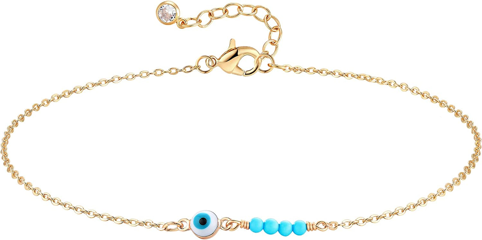 Mevecco Gold Evil Eye Charm Anklet,14K Gold Plated Boho Beach Dainty Cute Tiny Lucky Star Foot Chain Ankle Bracelet Silver Beaded Chain Anklet for Women Apparel & Accessories > Jewelry > Anklets MEVECCO Evil Eye