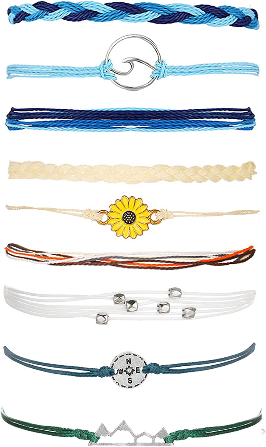 HUASAI Vsco String Bracelets for Teen Girls Women Waterproof Boho Rope Bracelets Wave Surfer Bracelets Summer Beach Anklets Apparel & Accessories > Jewelry > Anklets HUASAI Classical Bracelets Anklets Set
