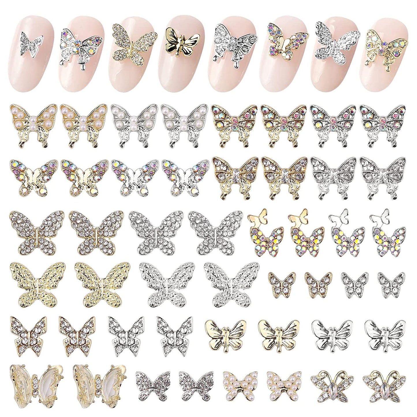 Kalolary Letter Dangle Nail Charm, 3D Piercing Alphabet Rhinestone Alloy Jewelry Hoops with Nail Piercing Tool Hand Drill for Birthday Nail Art Decoration Health & Beauty > Personal Care > Cosmetics > Cosmetic Tools > Nail Tools Kalolary Butterfly 48P