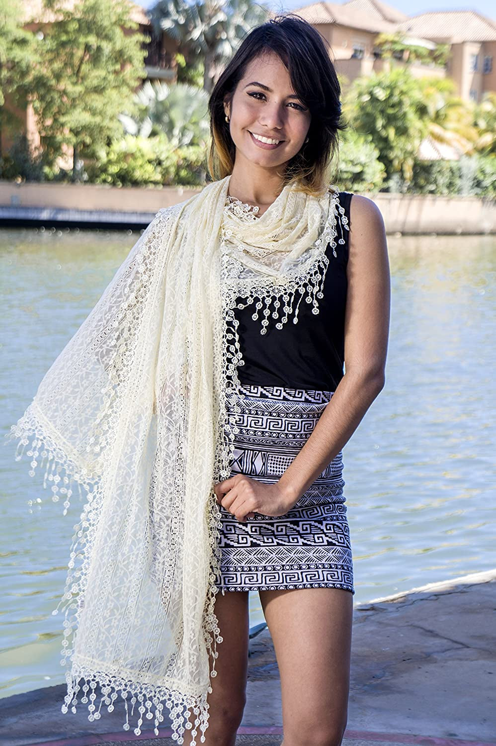 Cindy and Wendy Lightweight Soft Leaf Lace Fringes Scarf Shawl for Women Apparel & Accessories > Clothing Accessories > Scarves & Shawls Cindy and Wendy