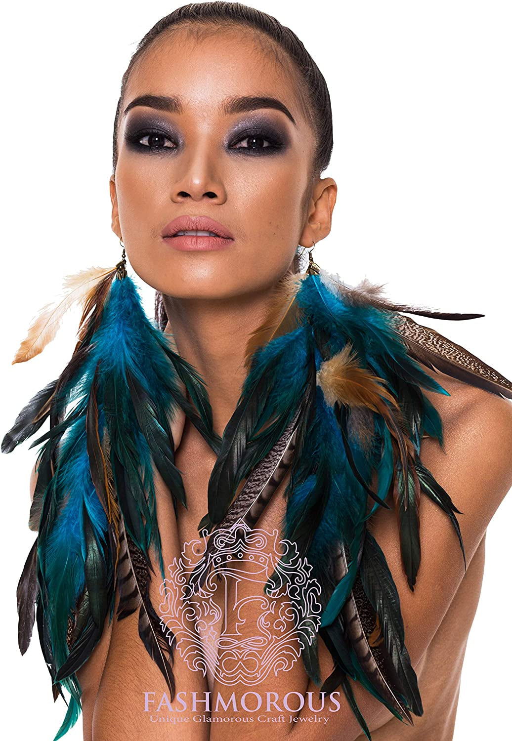 Fashmorous Feather Earrings Blue Feather Earrings for Women Bohemian Feather Earrings for Women Dangle Apparel & Accessories > Jewelry > Earrings Feather Lover