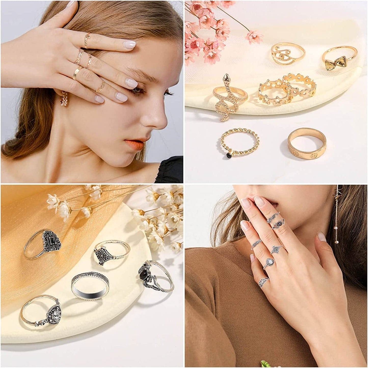 63 Pack of Jewelry Set for Women, Including 15 Pairs Fashion Earrings, 4 Pack Cute Necklaces, 13Pc Aesthetic Bracelets / Anklets and 31Pc Dainty Rings, Trending Gift for Teen Girls