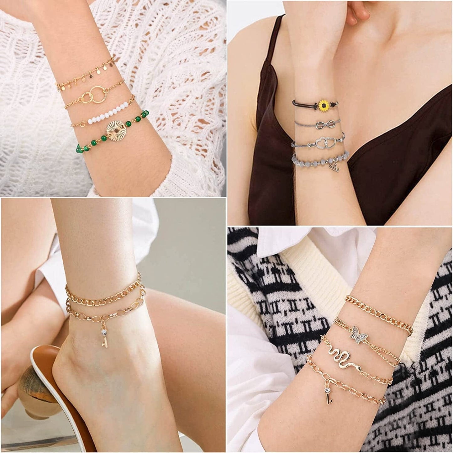 63 Pack of Jewelry Set for Women, Including 15 Pairs Fashion Earrings, 4 Pack Cute Necklaces, 13Pc Aesthetic Bracelets / Anklets and 31Pc Dainty Rings, Trending Gift for Teen Girls