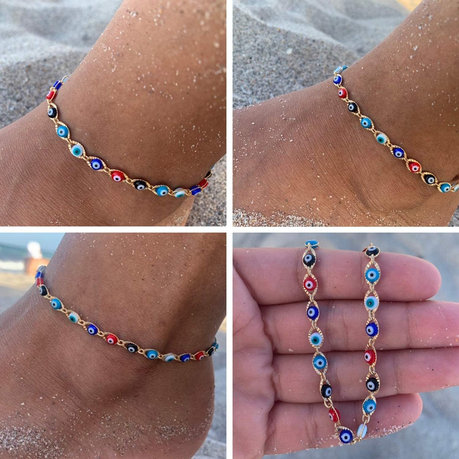 SLOONG Evil Eye Anklet Bracelet for Women Girls 14K Gold Plated Beach Foot Anklet Bracelet Summer Jewelry Beads Anklet Set, Adjustabe Size Apparel & Accessories > Jewelry > Anklets SLOONG