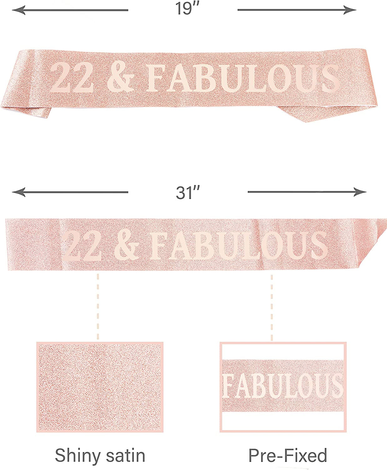 Verymerrymakering 22Th Birthday Sash and Tiara for Girls - Fabulous Set: Glitter Sash + Flowers Rhinestone Pink Premium Metal Tiara for Girls, 22Th Birthday Gifts for 22Th Birthday Party Apparel & Accessories > Clothing Accessories > Sashes VeryMerryMakering