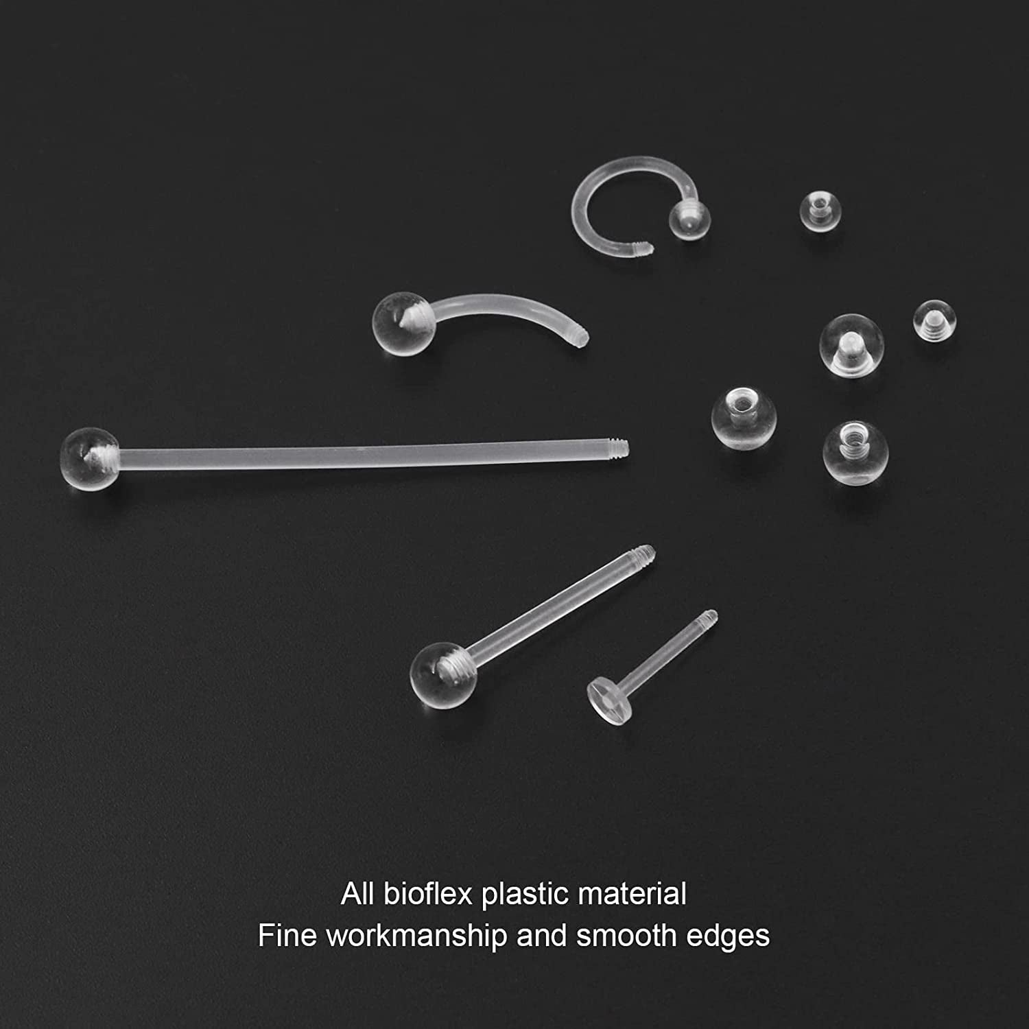 Piercingart 36Pcs Clear Piercing Retainers Bioflex Nose Tongue Nipple Belly Rings Eyebrow Lip Nose Studs Cartilage Tragus Earring Retainer Industrial Bar Plastic Piercing Jewelry for Surgery Apparel & Accessories > Jewelry > Body Jewelry PiercingArt