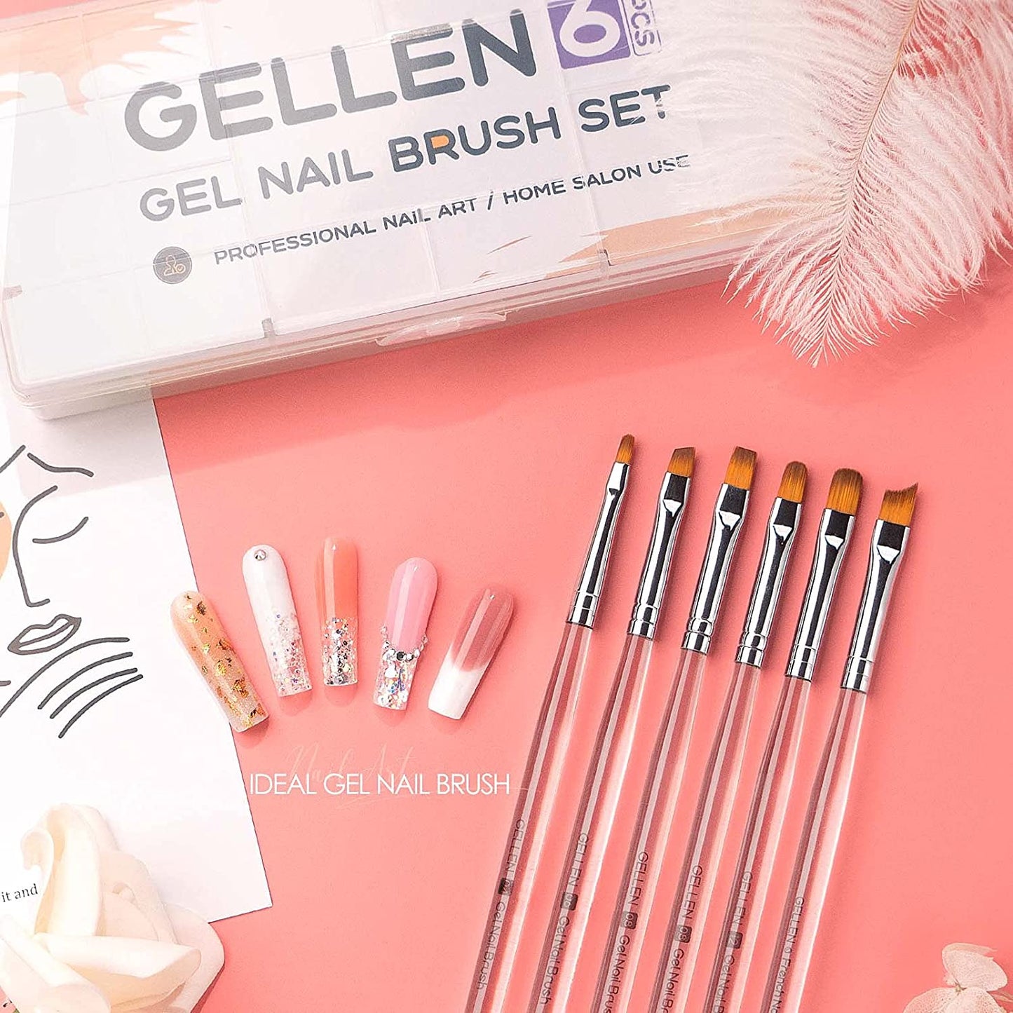 Gellen 6Pcs Gel Nail Brush Set, Nail Art Design Brushes for Color, UV Builder Gel Brush, Poly Extension Gel Brush, Nail Art Painting Tools , for Salon at Home DIY Manicure Health & Beauty > Personal Care > Cosmetics > Cosmetic Tools > Nail Tools GELLEN